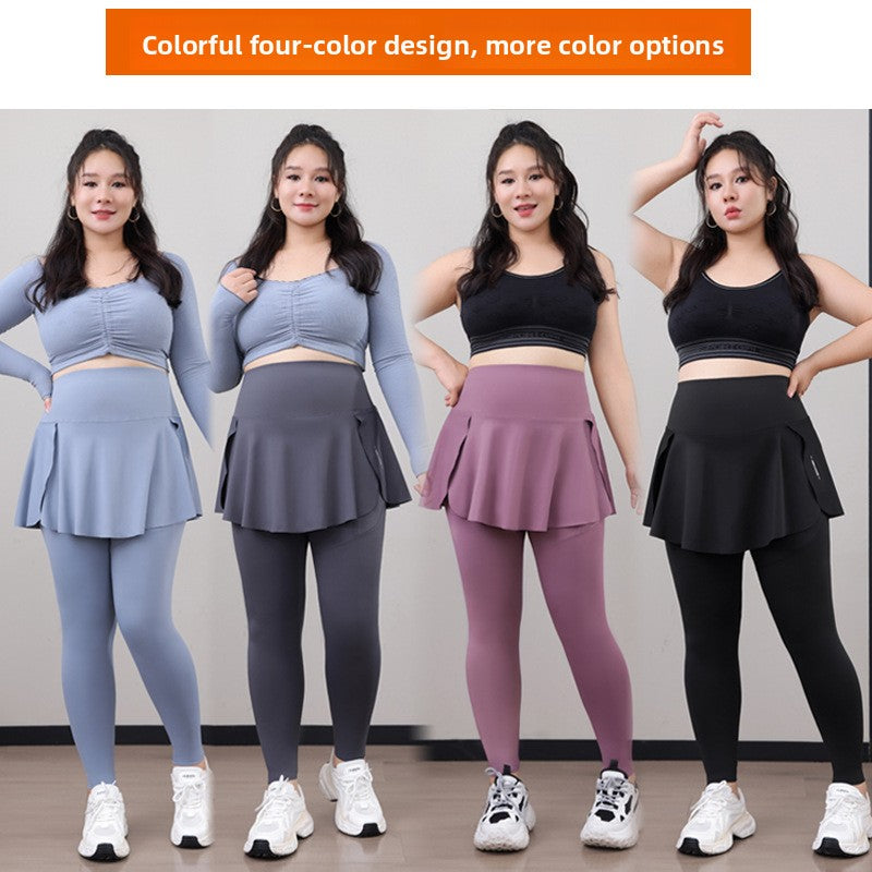 Womens Plus Size Faux Two Piece Yoga Pants with Pockets