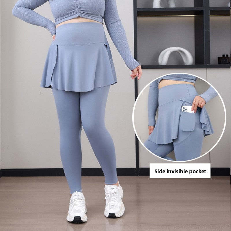 Womens Plus Size Faux Two Piece Yoga Pants with Pockets