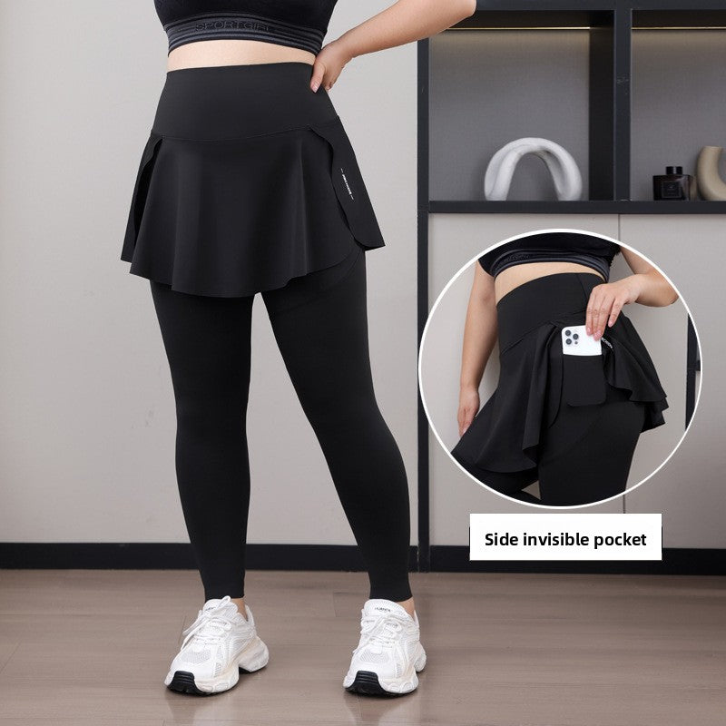 Womens Plus Size Faux Two Piece Yoga Pants with Pockets