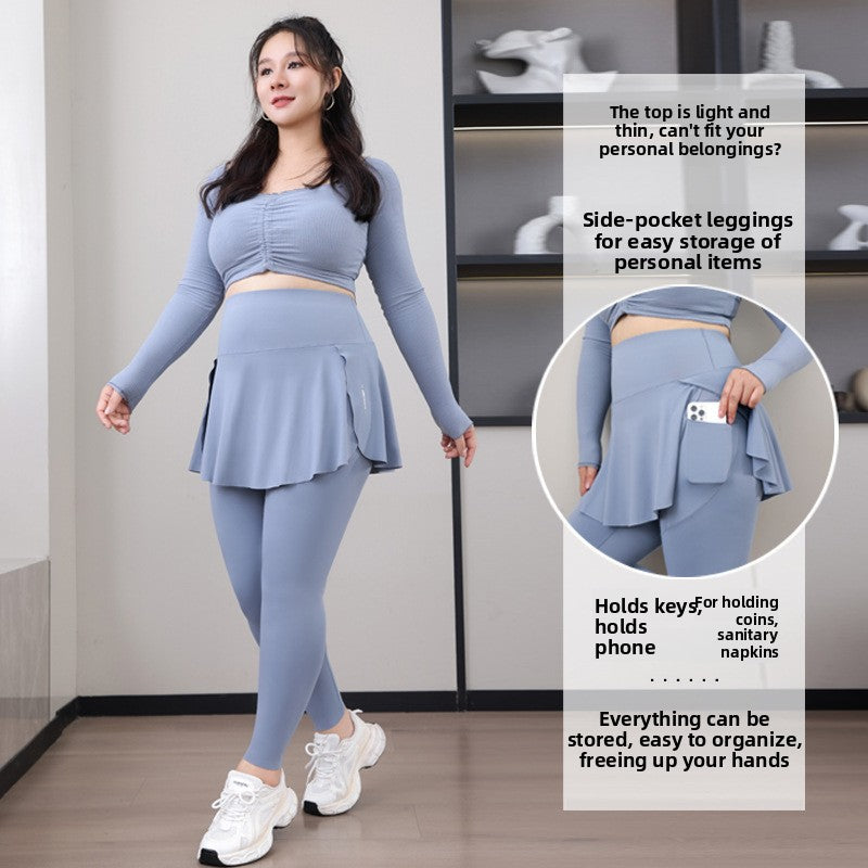 Womens Plus Size Faux Two Piece Yoga Pants with Pockets