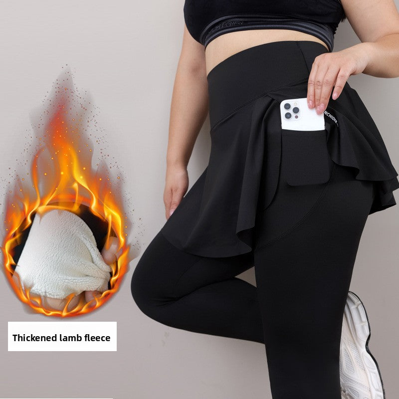 Womens Plus Size Faux Two Piece Yoga Pants with Pockets