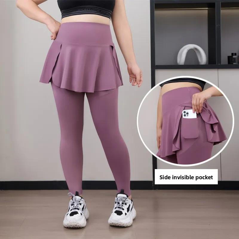 Womens Plus Size Faux Two Piece Yoga Pants with Pockets