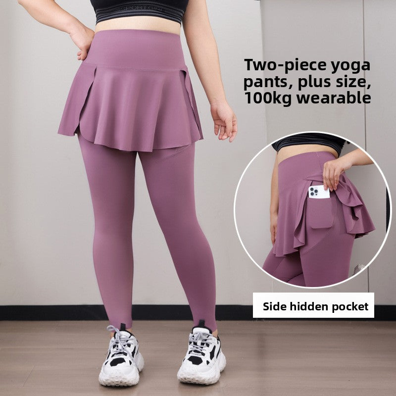 Womens Plus Size Faux Two Piece Yoga Pants with Pockets