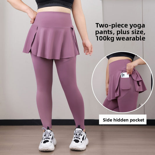Womens Plus Size Faux Two Piece Yoga Pants with Pockets
