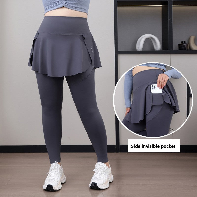 Womens Plus Size Faux Two Piece Yoga Pants with Pockets