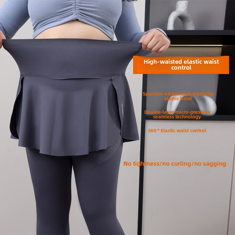 Womens Plus Size Faux Two Piece Yoga Pants with Pockets