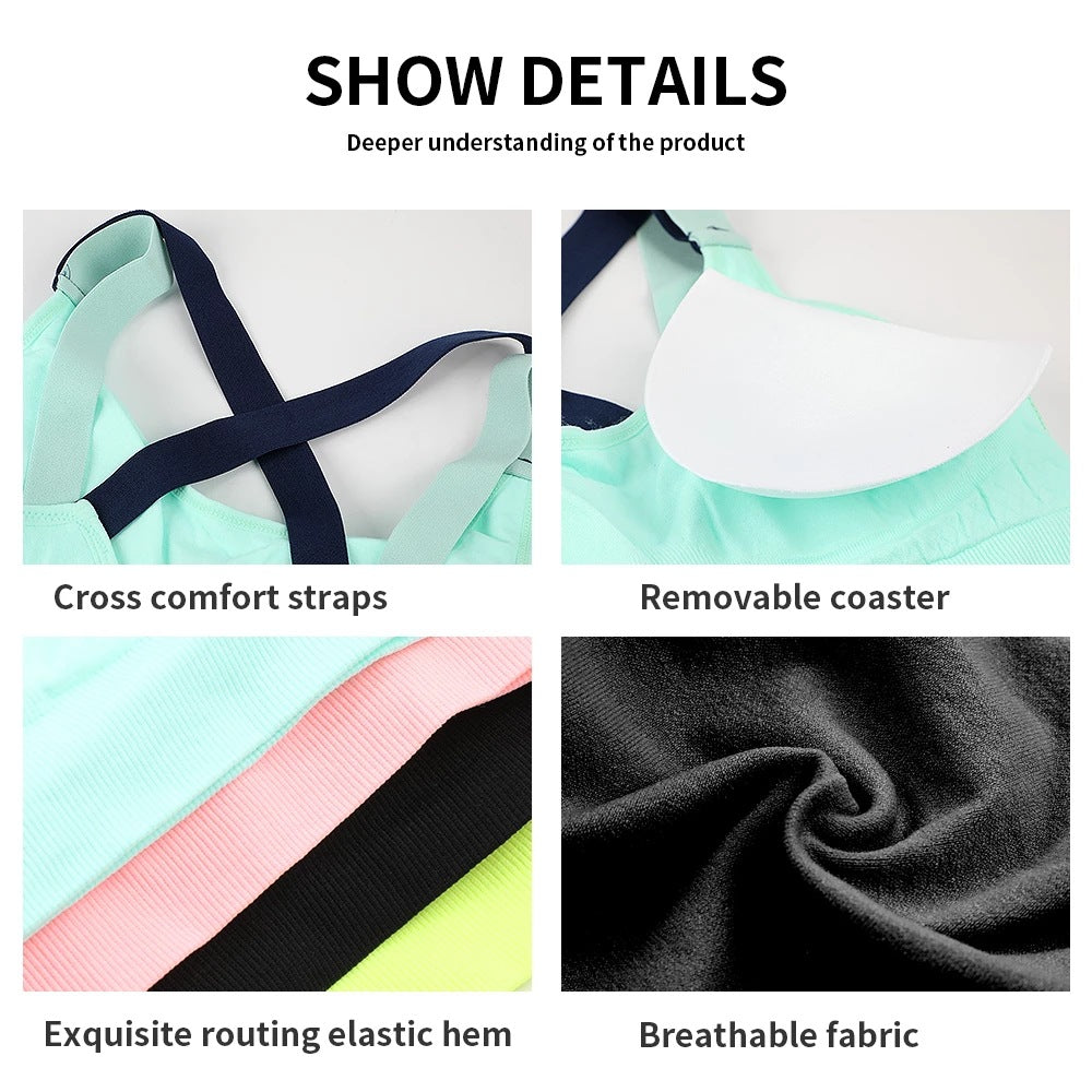 Cross-back Non-rimmed Sports Bra for Running and Yoga